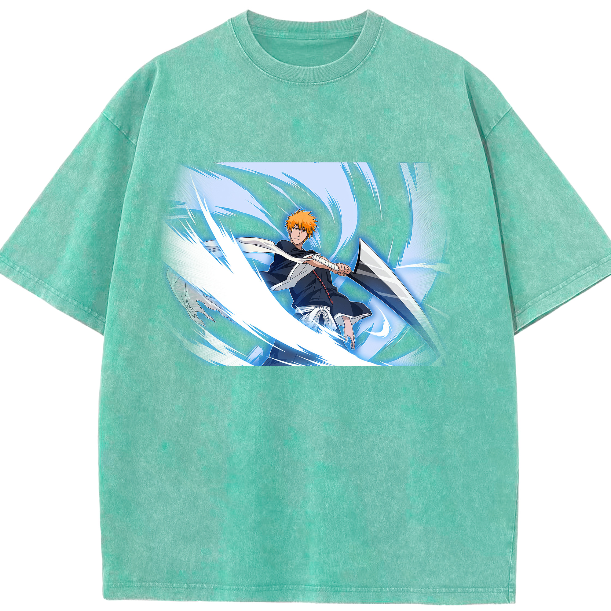 （画像用） ブリーチ 黒崎一護（くろさき いちご）BLEACH Kurosaki Ichigo 綿100% ヴィンテージ風 半袖Tシャツ（フロントプリント）